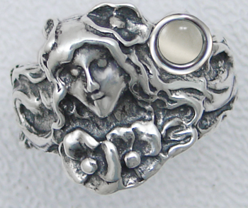 Sterling Silver Woman Maiden of the Wild Rose Ring With White Moonstone Size 12